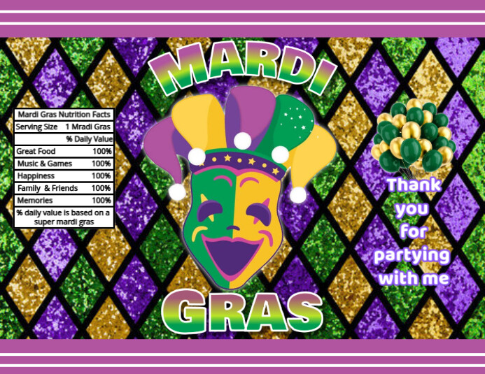 Joyful Mardi Gras Birthday Chip Bag Flyer (us Letter) template
