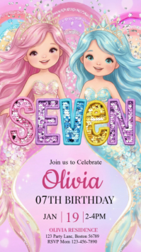 Joyful Mermaid 7th Birthday Invitation Instagram Story template