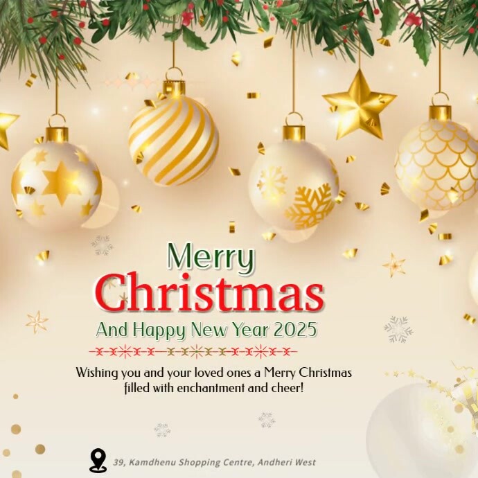 Joyful Merry Christmas And Happy New Year 2025 Instagram Post Template ...