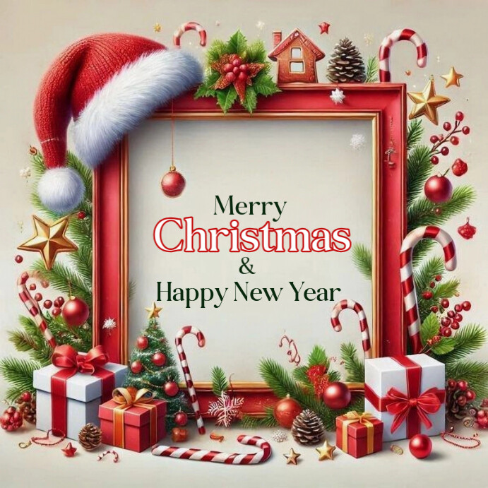Joyful Merry Christmas And Happy New Year Instagram Post Template ...
