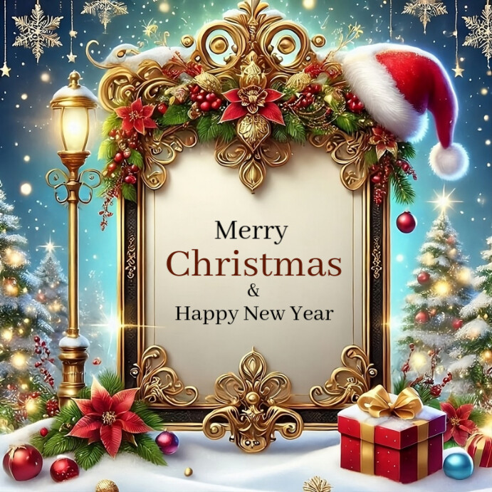Joyful Merry Christmas And Happy New Year Instagram Post Template ...