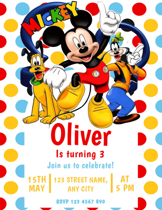 Joyful Mickey Mouse Birthday Invitation Flyer (us Letter) Template ...