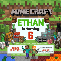 Joyful Minecraft Birthday Party Square Cuadrado (1:1) template