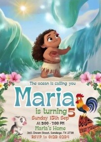 Joyful Moana Birthday Invitation A6 template