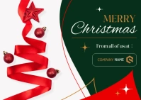 Joyful Modern Colorful Brilliant Red And Green  Christmas Wishes Postcard Template Merry Christmas D A6