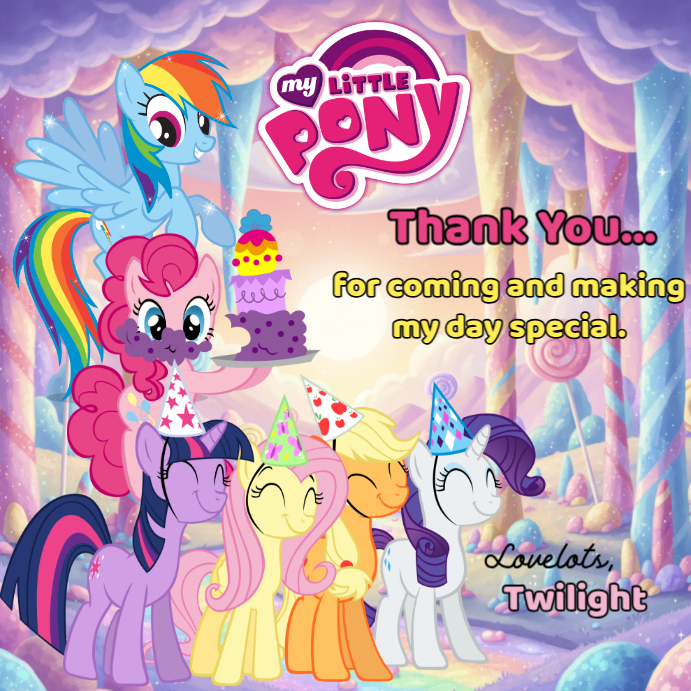 Plantilla de Joyful My Little Pony Thank You Card Instagram Post ...