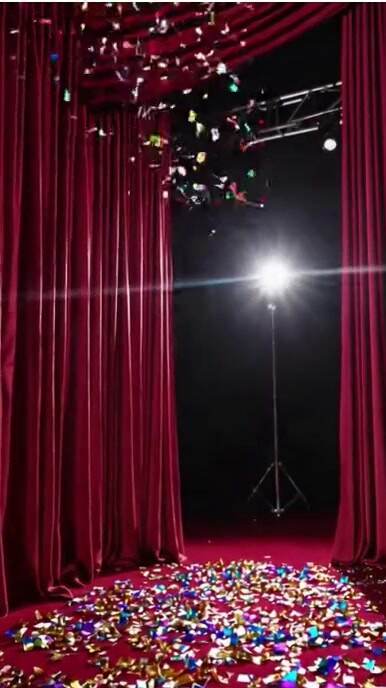 Copy of Joyful Open Curtain And Red Carpet Stage Spotlight With Falling ...