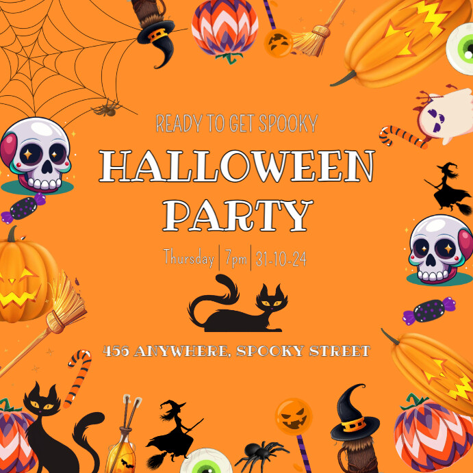 Copy of Joyful Orange White Halloween Party Invitatio | PosterMyWall