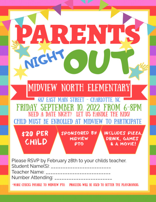 Parent Night Program Sample Joyful Parents Night Out Flyer Flyer (us Letter) Template | PosterMyWall