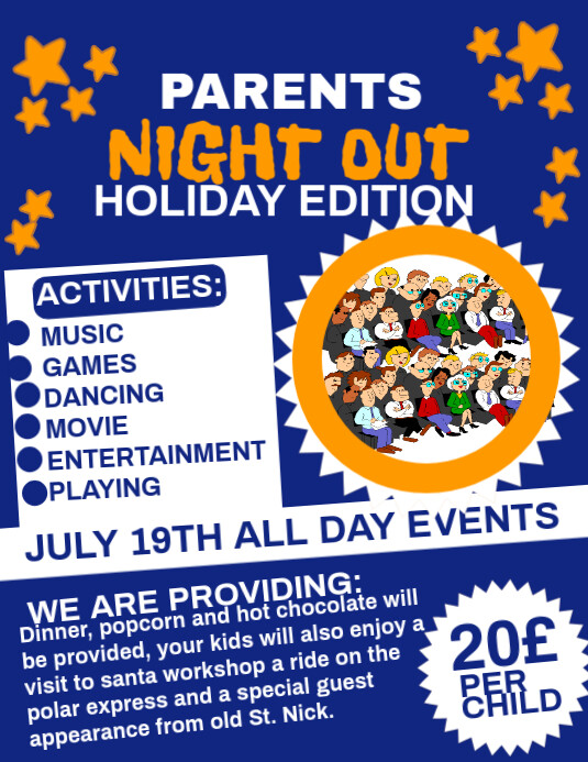 Joyful Parents Night Out Poster Flyer (us Letter) Pamflet (Letter AS) template