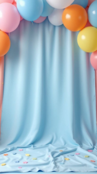 Joyful Pastel Balloon Celebration Background – Soft Blue Party Scene Digital Display (9:16) template