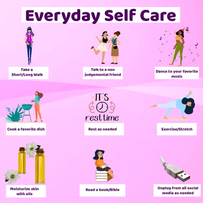 Joyful Pink Everyday Self Care Instagram Post Template | PosterMyWall