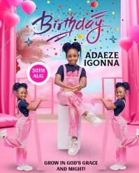 Joyful Pink Girls Birthday Anniversary Animation Template  Instagram Portrait