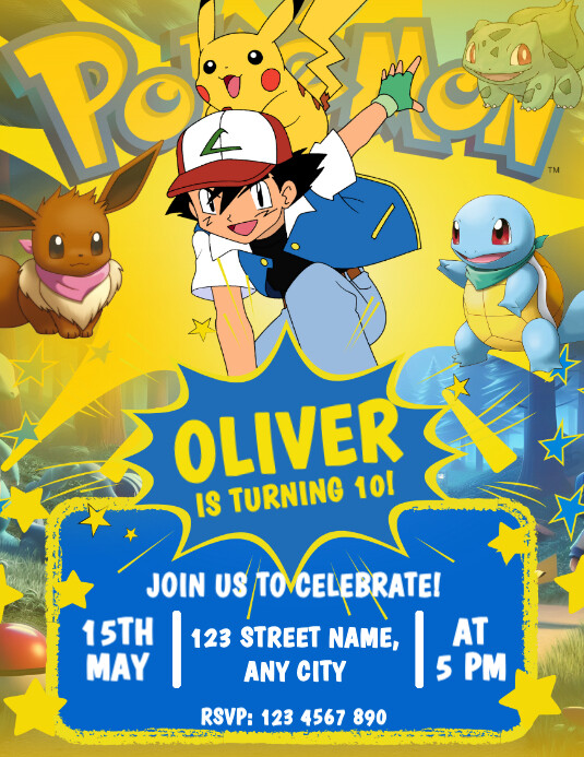 Joyful Pokemon Birthday Invitation Flyer (us Letter) Pamflet (Letter AS) template