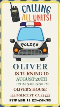 Joyful Police Theme Birthday Party Invitation  Digital Display (9:16) template