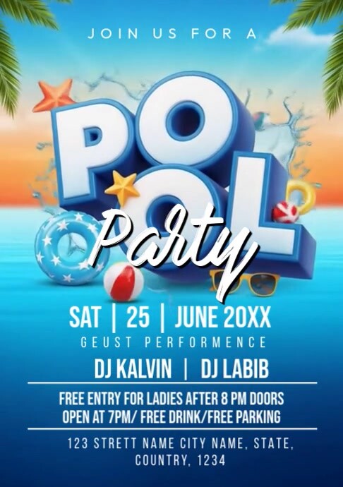 Joyful Pool Party Invitation A4 template