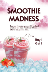 Joyful Promo/pink/modern/strawberry/fruit/fresh/smoothie/healthy/juice/cold/ice/mug/glass/shake Post Poster template