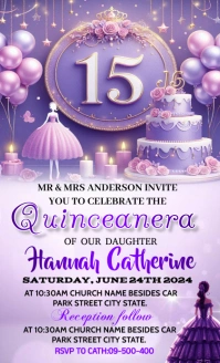 Joyful Purple Quinceanera Birthday Invitation Umthetho we-US template