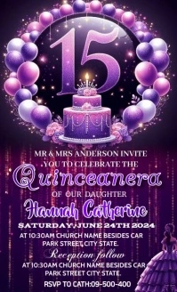 Joyful Quinceanera Birthday Invitation Video US na Legal template