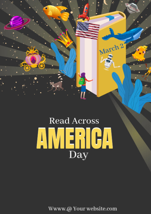Joyful Read Across America Day Online Design Flyer/template A4 ...