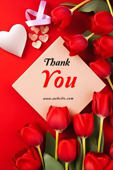 Joyful Red Background Floral Thank You Poster Template | PosterMyWall