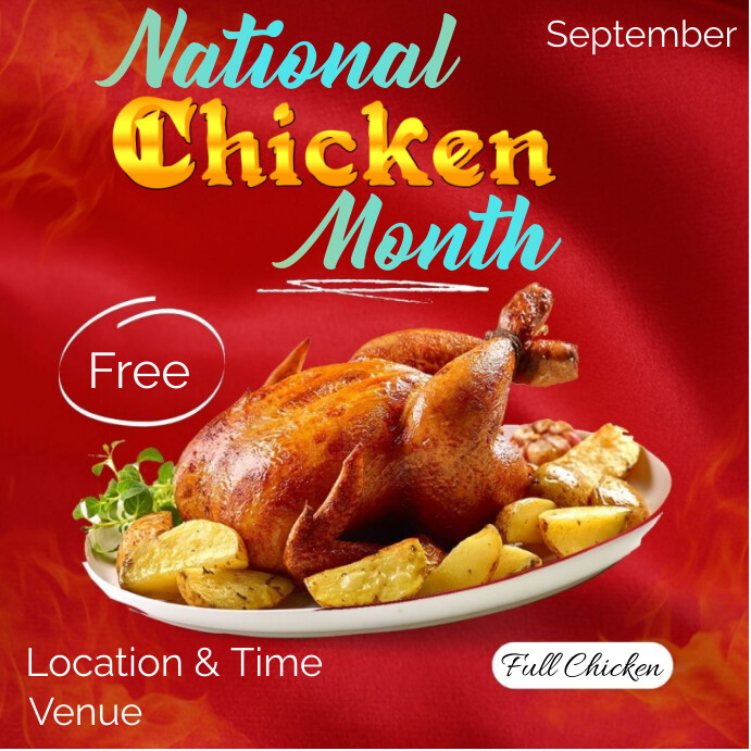 Plantilla de Joyful Red Background National Chicken Month | PosterMyWall