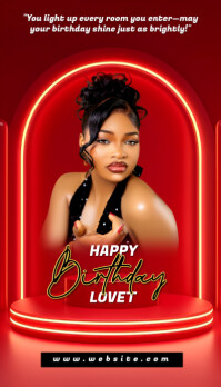 Joyful Red Background Pastel Happy Birthday  Business Card template
