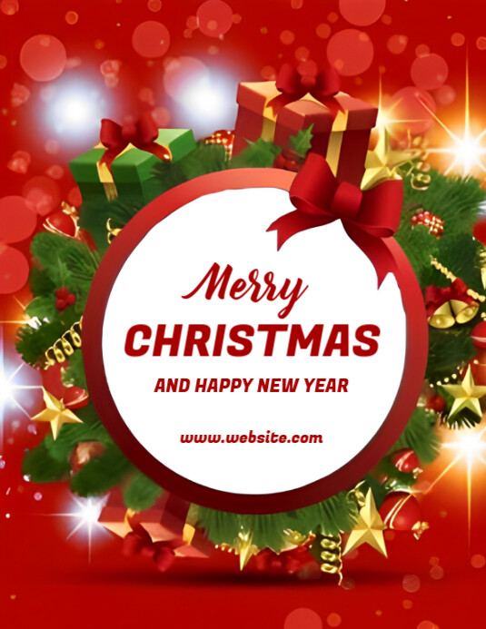 Plantilla de Joyful Red Background Pastel Merry Christmas And Happy New ...