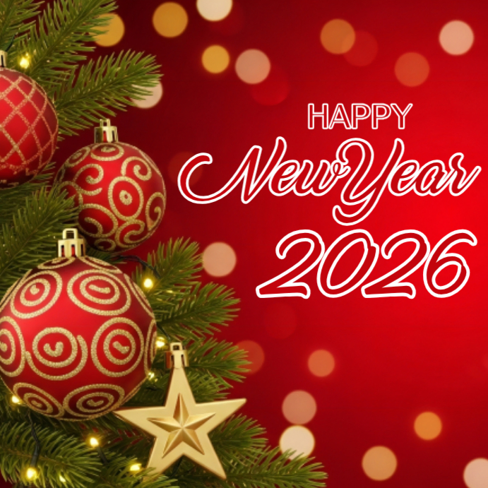 Joyful Red Happy New Year 2026 Ornament Design Template | PosterMyWall