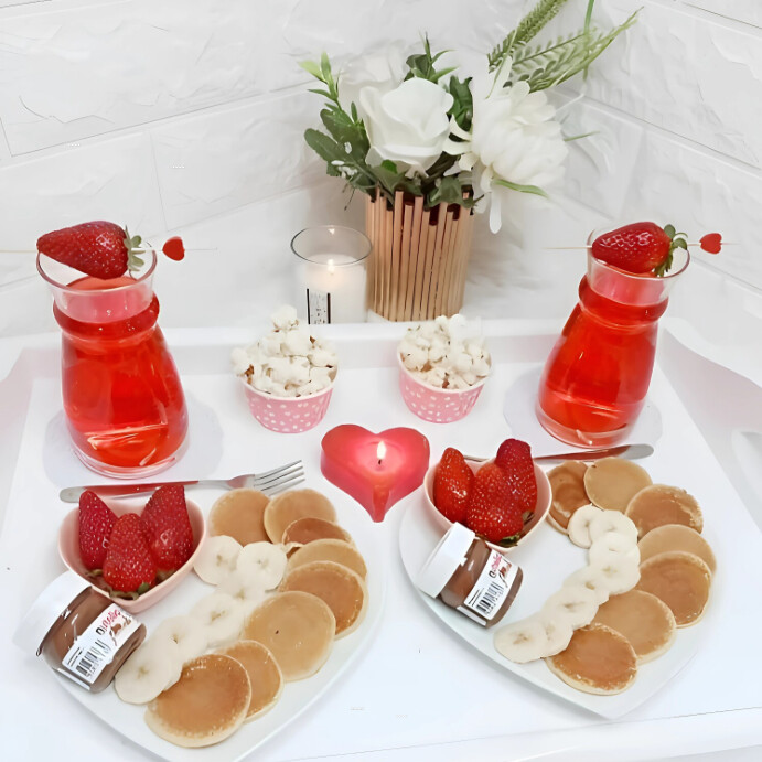 Joyful Red Valentine Dinner Table For 2 Instagram Post template