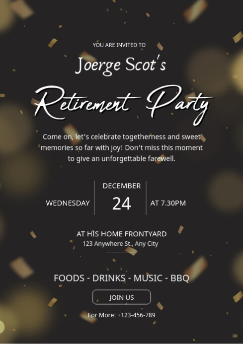 Joyful Retirement Party Invitation Ad Flyer Design A4 template