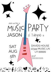 Joyful Rock Music Party Invitations  A4 template