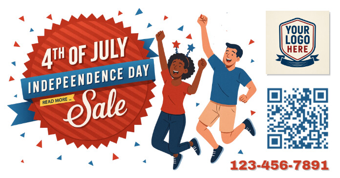 Joyful Sale 4th Of July Excited People Big Discount Promotion Facebook Shared Image template