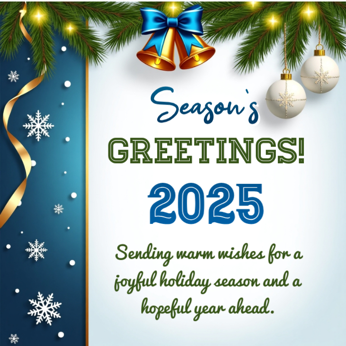 Joyful Seasons Greetings 2025 Well Wishes Card Printable Corporate ...