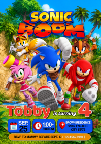 Sonic-themed Birthday Party A4 Template