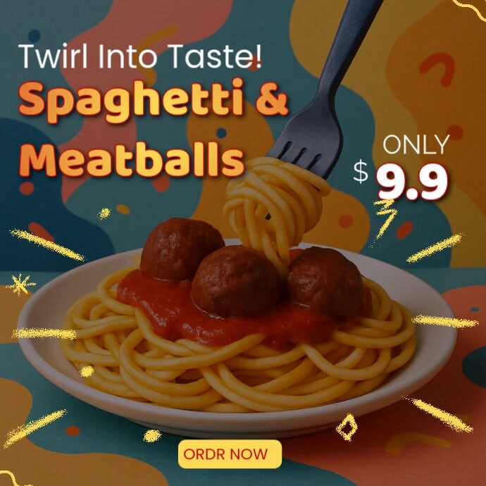 Joyful Spaghetti Meatballs Promo Instagram Post template