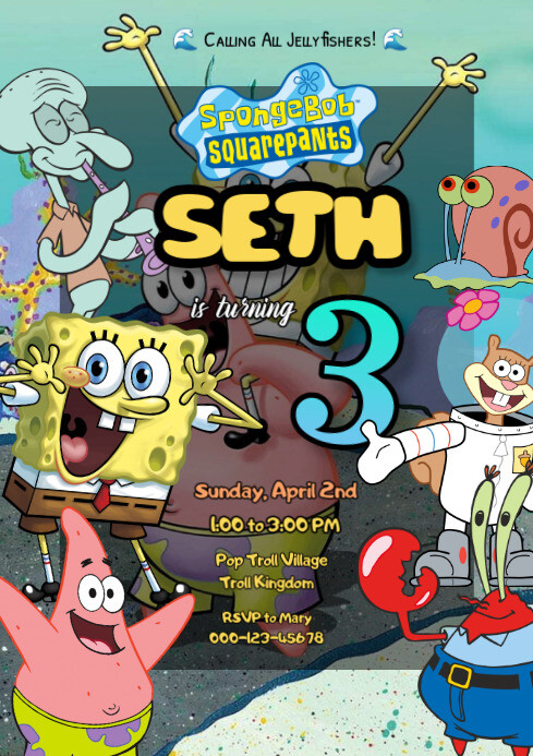 Joyful Spongebob Birthday Invitation A4 template