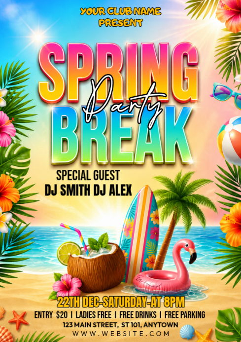 Joyful spring break party a4 Template | PosterMyWall