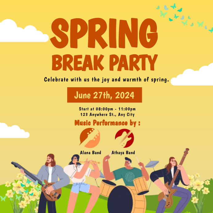 Happy Spring Break Post Joyful Spring Break Party Instagram Post เทมเพลต | PosterMyWall