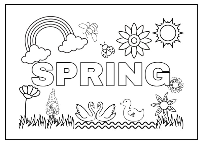 Spring Colouring Completed Plantilla de Joyful Spring Colouring Pages For Kindergarten Postcard ...