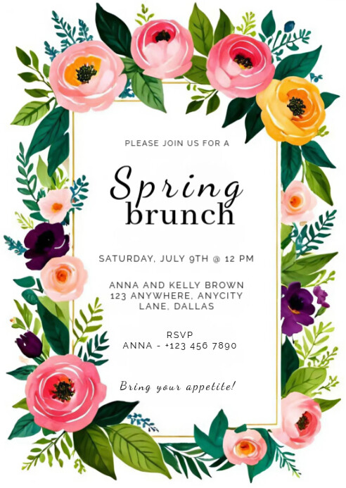 Spring Food Invitation Joyful Spring Garden Brunch Invitation A6 Template | PosterMyWall