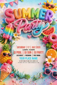 Белый Summer Party ภาพกราฟิก Pinterest Template