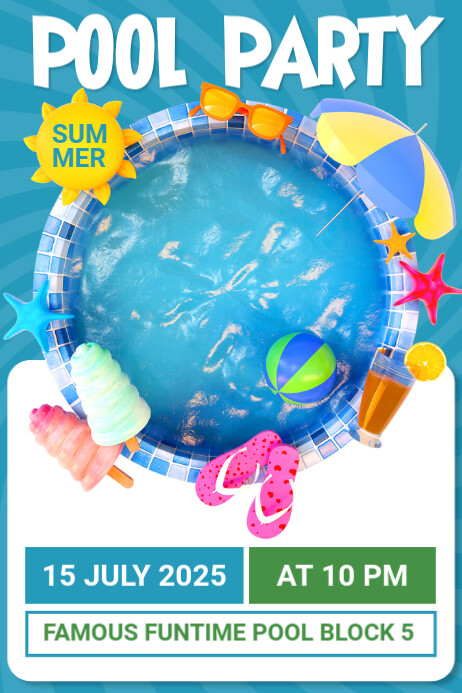Joyful Summer Pool Party Poster Template | PosterMyWall