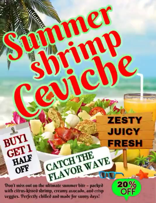 Joyful Summer Shrimp Ceviche Flyer Video Templat | PosterMyWall