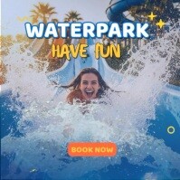Joyful Summer Waterpark Adventure – Playful Slide Fun Template Instagram Post