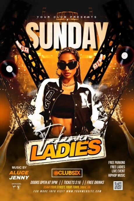 Joyful Sunday Takeover Ladies Night Party  Poster Plakkaat template