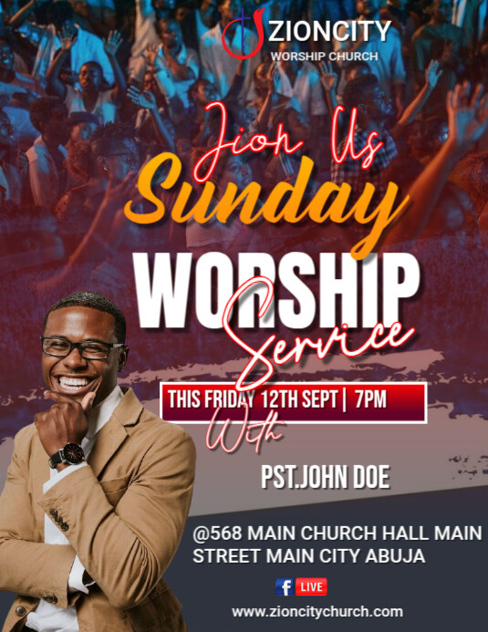 Joyful Sunday Worship Invitation Service Flyer (us Letter) Template ...