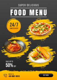 Joyful Super Delicious Food Menu Poster Template A4