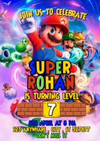Super Mario Birthday Party A6 Template