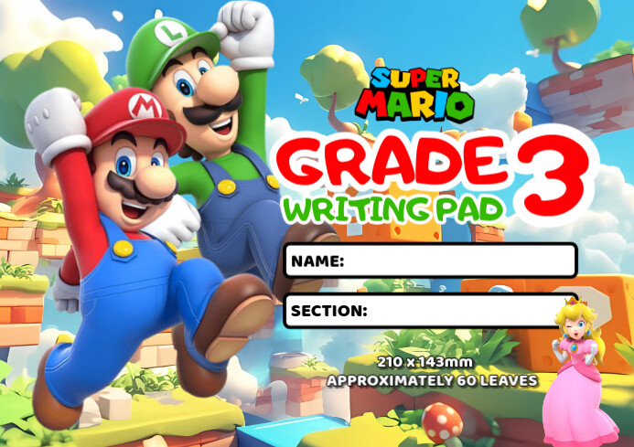 Joyful Super Mario Theme Writing Pad A4 Templat | PosterMyWall